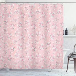 Ambesonne Cartoon Shower Curtain, Curious Panda on an Exotic Branch Asian Bear Jungle Woods Illustration, Cloth Fabric Bathroom Decor Set with Hooks, 69″ W x 75″ L, Fern Green White Black(Pink)