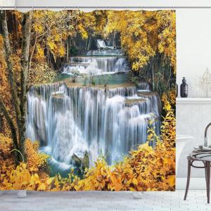 Ambesonne Cartoon Shower Curtain, Curious Panda on an Exotic Branch Asian Bear Jungle Woods Illustration, Cloth Fabric Bathroom Decor Set with Hooks, 69″ W x 75″ L, Fern Green White Black(Yellow White)