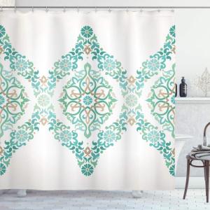 Ambesonne Cartoon Shower Curtain, Curious Panda on an Exotic Branch Asian Bear Jungle Woods Illustration, Cloth Fabric Bathroom Decor Set with Hooks, 69″ W x 75″ L, Fern Green White Black(Teal)