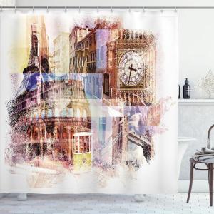 Ambesonne Cartoon Shower Curtain, Curious Panda on an Exotic Branch Asian Bear Jungle Woods Illustration, Cloth Fabric Bathroom Decor Set with Hooks, 69″ W x 75″ L, Fern Green White Black(Cream Blue)