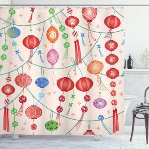 Ambesonne Cartoon Shower Curtain, Curious Panda on an Exotic Branch Asian Bear Jungle Woods Illustration, Cloth Fabric Bathroom Decor Set with Hooks, 69″ W x 75″ L, Fern Green White Black(Orange Green and Red)