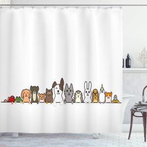 Ambesonne Cartoon Shower Curtain, Domestic Pets Various Animals with Funny Expressions Humorous Cartoon Style, Cloth Fabric Bathroom Decor Set with Hooks, 69″ W x 70″ L, Grey Salmon