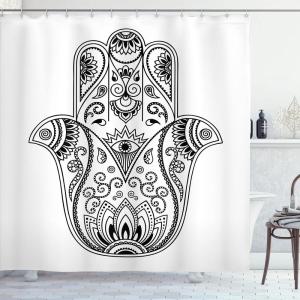Ambesonne Cartoon Shower Curtain, Jolly Frog with Greater Eye Lizard Gecko Smily Childish Funny Cartoon Artwork, Cloth Fabric Bathroom Decor Set with Hooks, 69″ W x 70″ L, Green Fern(Black White)