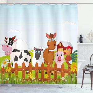 Ambesonne Cartoon Shower Curtain, Jolly Frog with Greater Eye Lizard Gecko Smily Childish Funny Cartoon Artwork, Cloth Fabric Bathroom Decor Set with Hooks, 69″ W x 70″ L, Green Fern(Pale Brown)