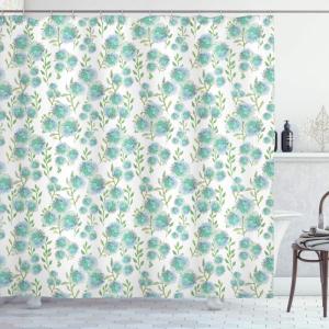 Ambesonne Cartoon Shower Curtain, Jolly Frog with Greater Eye Lizard Gecko Smily Childish Funny Cartoon Artwork, Cloth Fabric Bathroom Decor Set with Hooks, 69″ W x 70″ L, Green Fern(Blue Green)