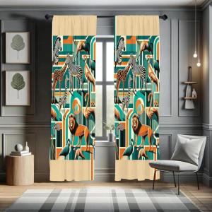 Ambesonne Cats Curtains, Funny Colorful Graphic Kittens Cartoon Style Boys Girls Playroom, Window Treatments 2 Panel Set for Living Room Bedroom, Pair of – 28″ x 63″, Cream Orange(Cadet Blue Teal Orange)