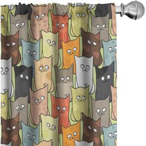 Ambesonne Cats Curtains, Funny Colorful Graphic Kittens Cartoon Style Boys Girls Playroom, Window Treatments 2 Panel Set for Living Room Bedroom, Pair of – 28″ x 63″, Cream Orange(Cream Orange)