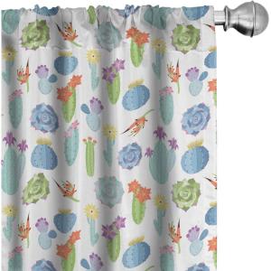 Ambesonne Cats Curtains, Funny Colorful Graphic Kittens Cartoon Style Boys Girls Playroom, Window Treatments 2 Panel Set for Living Room Bedroom, Pair of – 28″ x 63″, Cream Orange(White Blue)