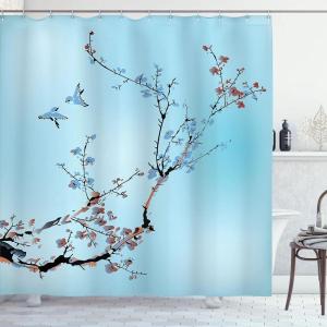 Ambesonne Duck Shower Curtain, Cartoon Character Taking a Bath Colorful Drops Backdrop Dots, Cloth Fabric Bathroom Decor Set with Hooks, 69″ W x 84″ L, Soft Blue Sky Blue Yellow(Soft Blue)