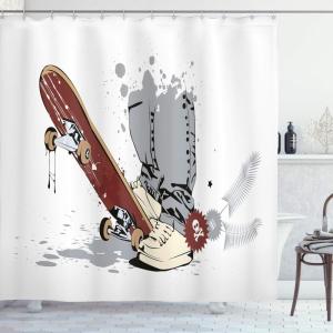 Ambesonne Duck Shower Curtain, Cartoon Character Taking a Bath Colorful Drops Backdrop Dots, Cloth Fabric Bathroom Decor Set with Hooks, 69″ W x 84″ L, Soft Blue Sky Blue Yellow(Brown and Cream)
