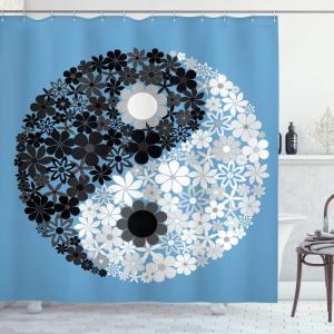 Ambesonne Duck Shower Curtain, Cartoon Character Taking a Bath Colorful Drops Backdrop Dots, Cloth Fabric Bathroom Decor Set with Hooks, 69″ W x 84″ L, Soft Blue Sky Blue Yellow(Blue Black Grey)