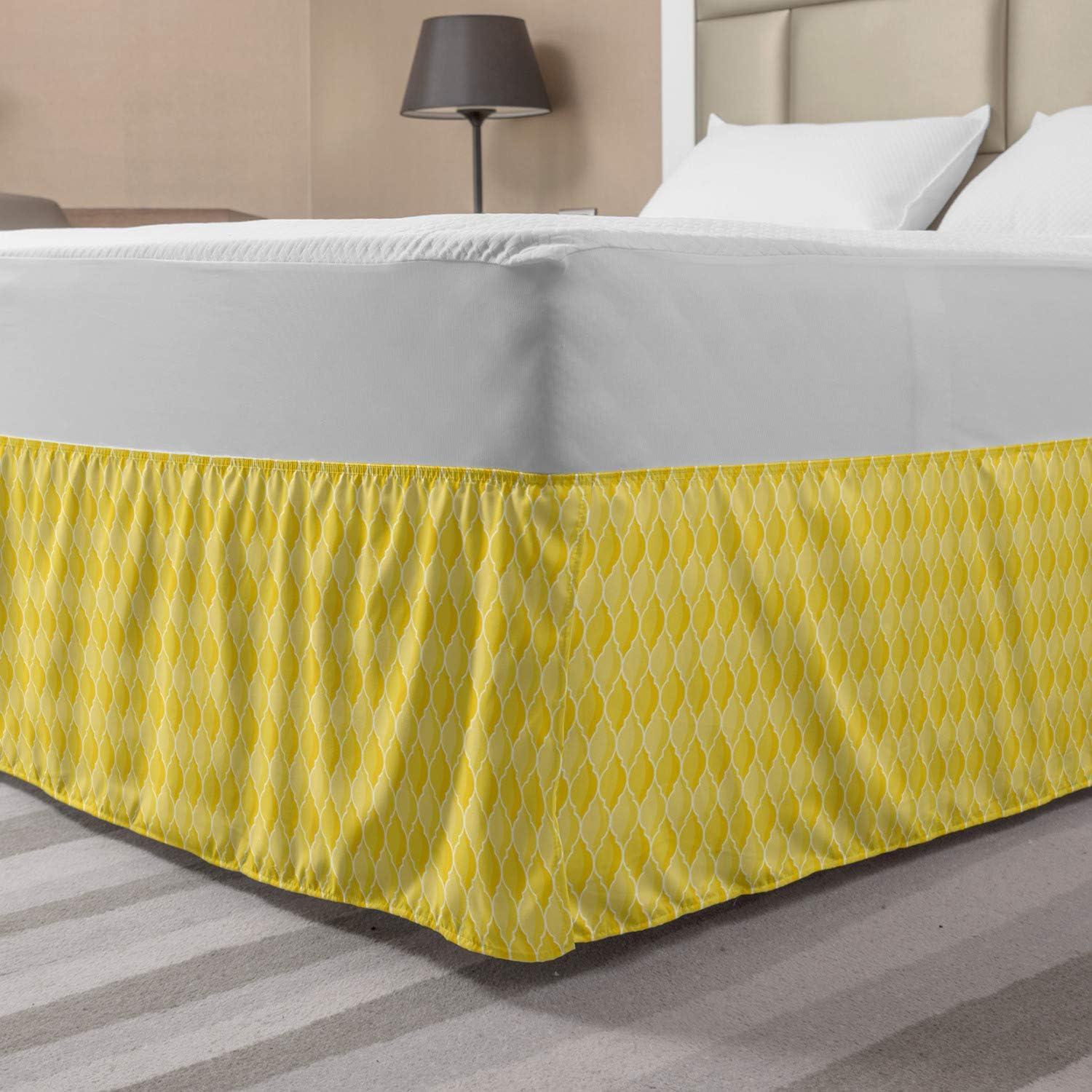 imageAmbesonne Christmas Elastic Bed Skirt Tree Branches Spruce Leaves Balls Bells Cones Poinsettia Flowers Mistletoe Berry Wrap Around Fabric Bedskirt Dust Ruffle for Bedroom King Ruby GreenMustard Yellow
