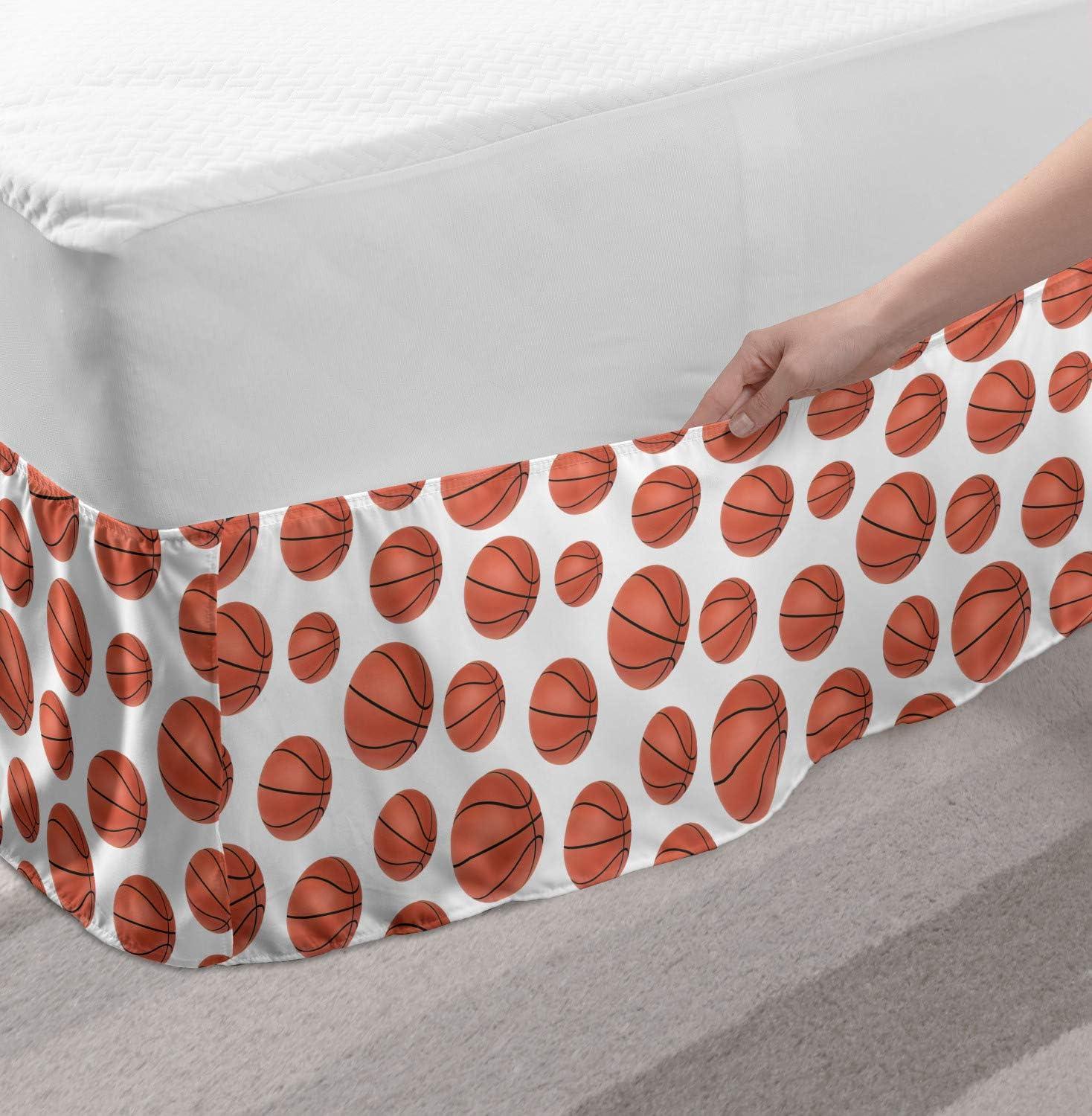 imageAmbesonne Christmas Elastic Bed Skirt Tree Branches Spruce Leaves Balls Bells Cones Poinsettia Flowers Mistletoe Berry Wrap Around Fabric Bedskirt Dust Ruffle for Bedroom King Ruby GreenCinnamon White