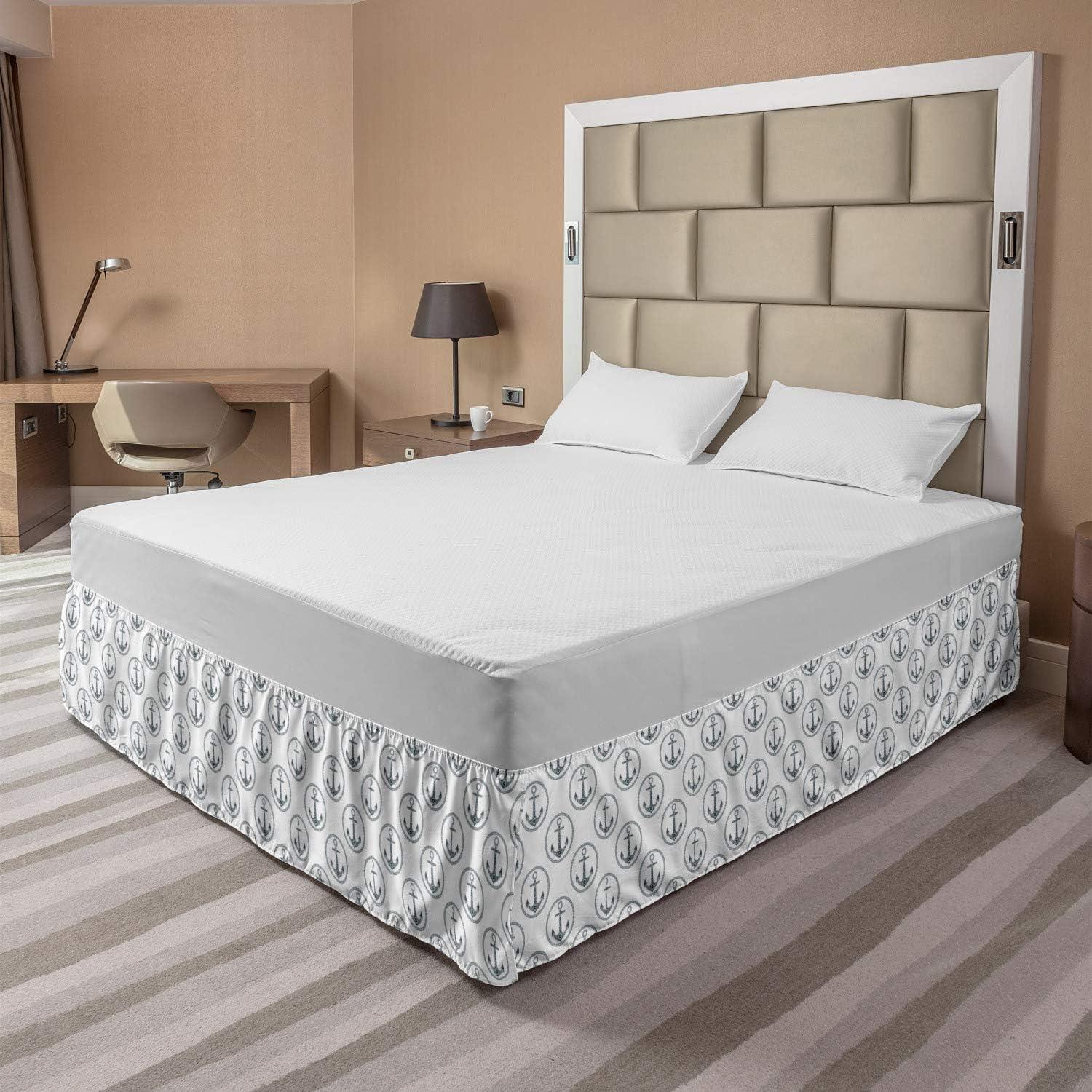 imageAmbesonne Christmas Elastic Bed Skirt Tree Branches Spruce Leaves Balls Bells Cones Poinsettia Flowers Mistletoe Berry Wrap Around Fabric Bedskirt Dust Ruffle for Bedroom King Ruby GreenWhite Black