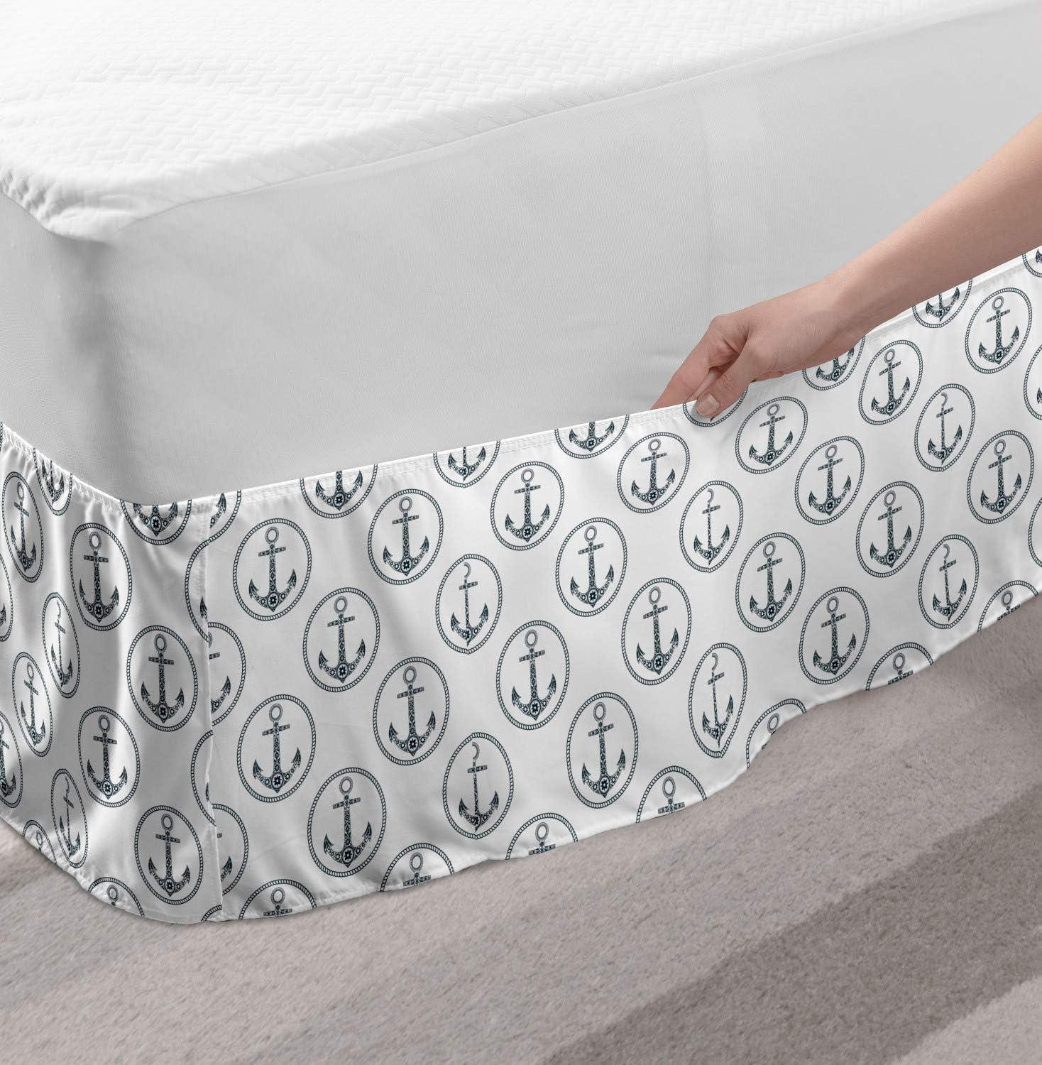 imageAmbesonne Christmas Elastic Bed Skirt Tree Branches Spruce Leaves Balls Bells Cones Poinsettia Flowers Mistletoe Berry Wrap Around Fabric Bedskirt Dust Ruffle for Bedroom King Ruby GreenWhite Black