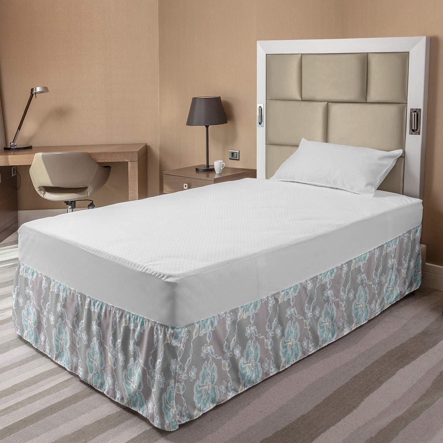 imageAmbesonne Christmas Elastic Bed Skirt Tree Branches Spruce Leaves Balls Bells Cones Poinsettia Flowers Mistletoe Berry Wrap Around Fabric Bedskirt Dust Ruffle for Bedroom King Ruby GreenSeafoam Grey