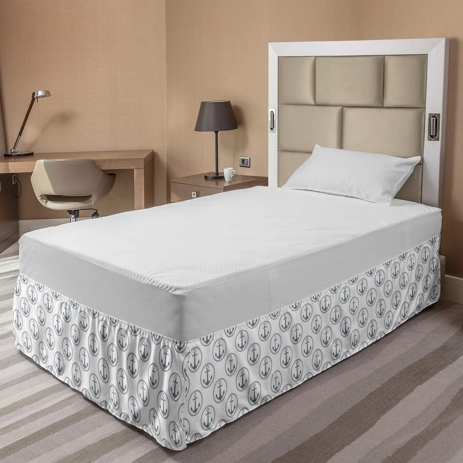 imageAmbesonne Christmas Elastic Bed Skirt Tree Branches Spruce Leaves Balls Bells Cones Poinsettia Flowers Mistletoe Berry Wrap Around Fabric Bedskirt Dust Ruffle for Bedroom King Ruby GreenWhite Black