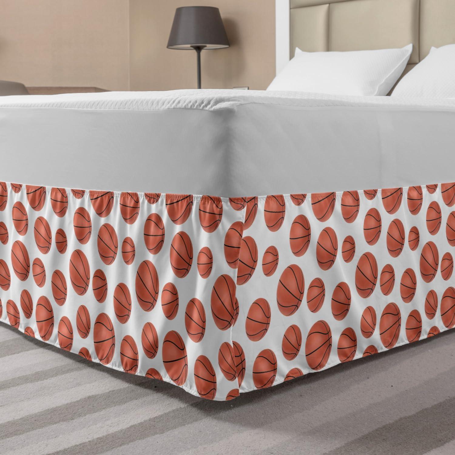 imageAmbesonne Christmas Elastic Bed Skirt Tree Branches Spruce Leaves Balls Bells Cones Poinsettia Flowers Mistletoe Berry Wrap Around Fabric Bedskirt Dust Ruffle for Bedroom King Ruby GreenCinnamon White
