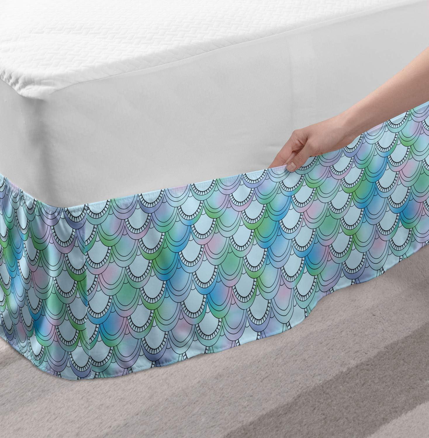 imageAmbesonne Christmas Elastic Bed Skirt Tree Branches Spruce Leaves Balls Bells Cones Poinsettia Flowers Mistletoe Berry Wrap Around Fabric Bedskirt Dust Ruffle for Bedroom King Ruby GreenTurquoise Blue