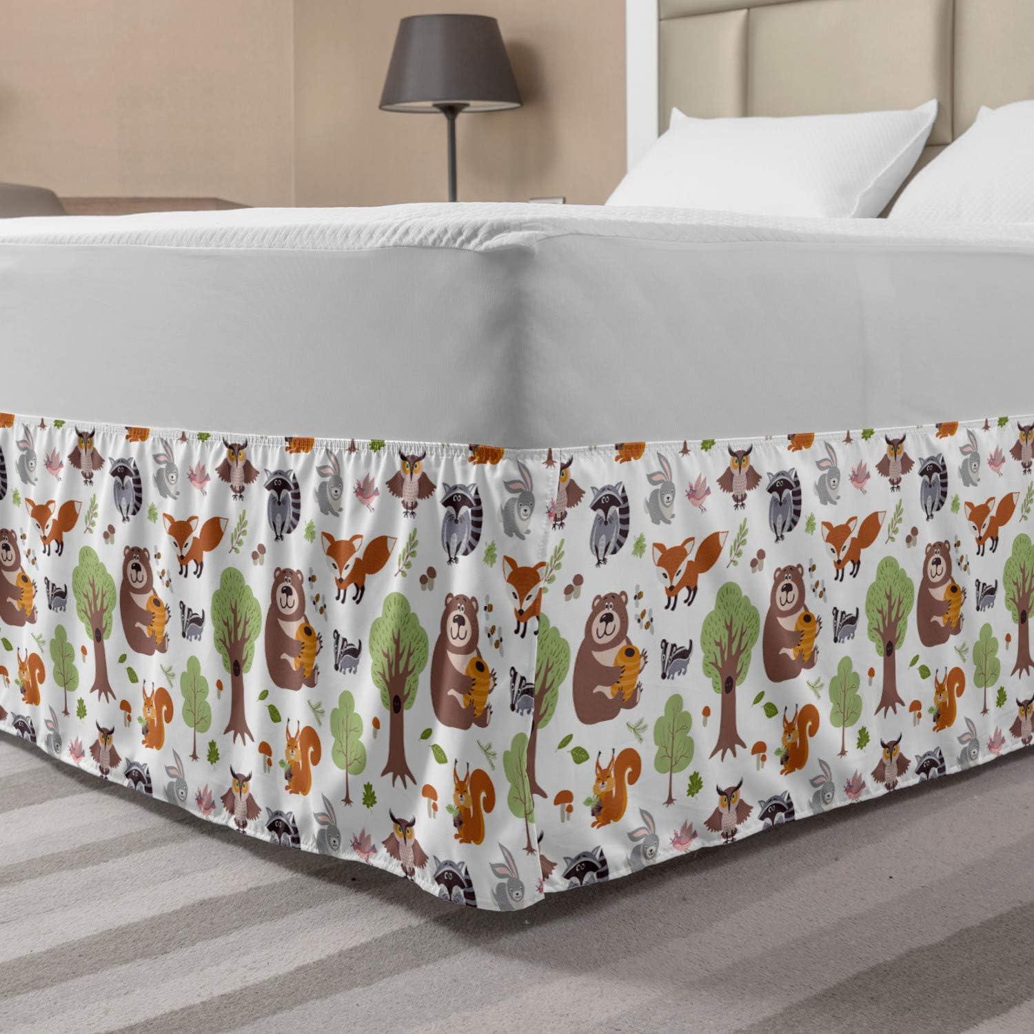 imageAmbesonne Christmas Elastic Bed Skirt Tree Branches Spruce Leaves Balls Bells Cones Poinsettia Flowers Mistletoe Berry Wrap Around Fabric Bedskirt Dust Ruffle for Bedroom King Ruby GreenBrown White