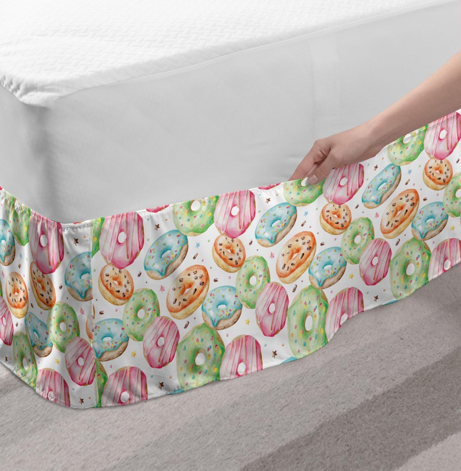 imageAmbesonne Christmas Elastic Bed Skirt Tree Branches Spruce Leaves Balls Bells Cones Poinsettia Flowers Mistletoe Berry Wrap Around Fabric Bedskirt Dust Ruffle for Bedroom King Ruby GreenPale Fern