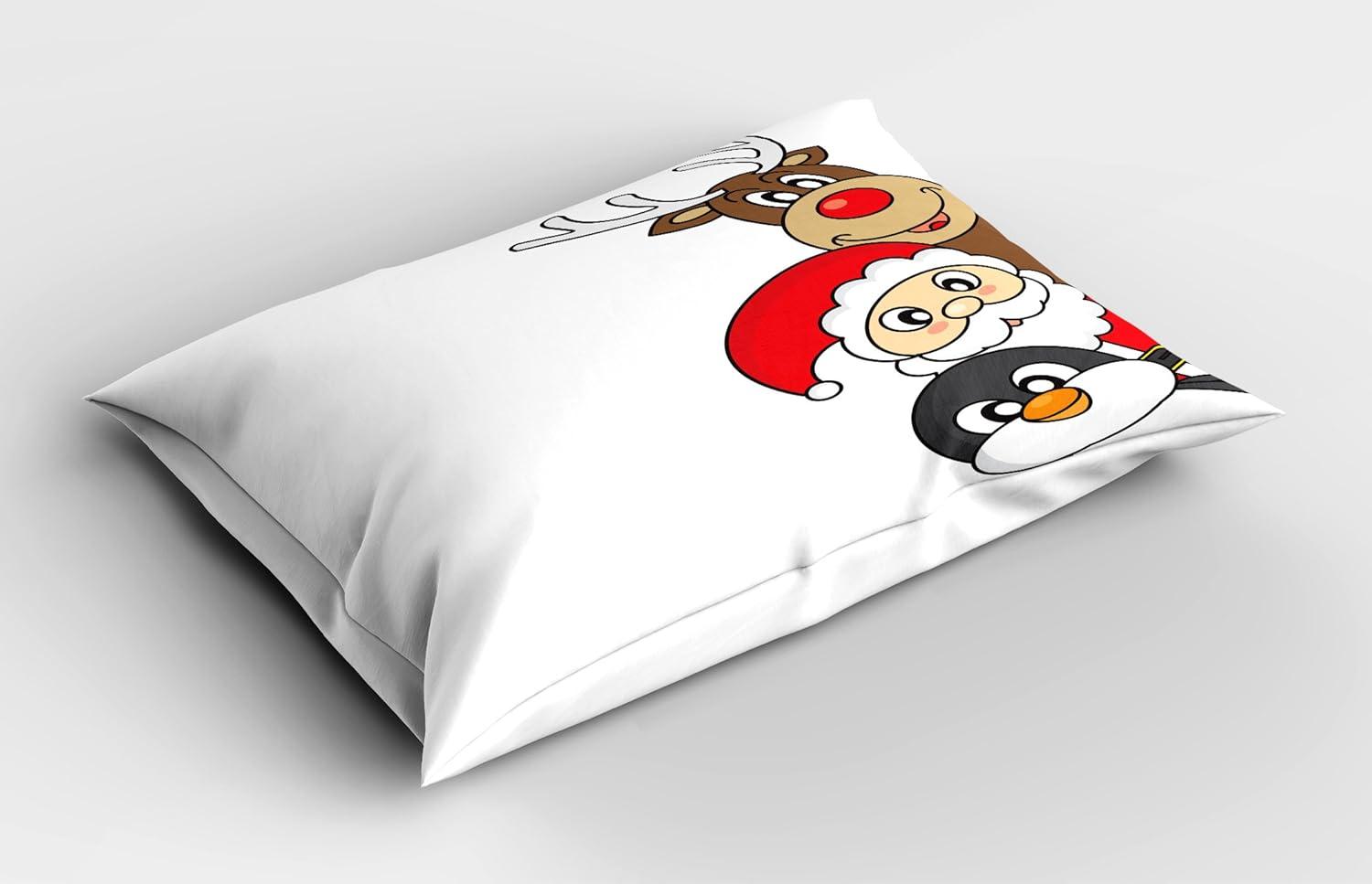 imageAmbesonne Christmas Pillow Sham Santa Claus Reindeer and Penguin Cartoon Characters Fun Celebration Decorative Standard Queen Size Printed Pillowcase 30 X 20 Pale Brown Scarlet GreyPale Brown Scarlet Grey
