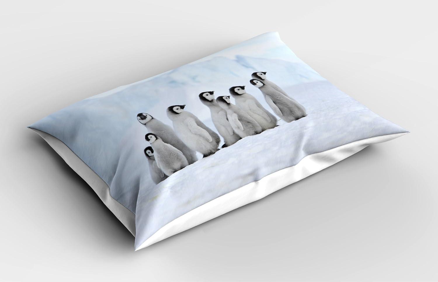 imageAmbesonne Christmas Pillow Sham Santa Claus Reindeer and Penguin Cartoon Characters Fun Celebration Decorative Standard Queen Size Printed Pillowcase 30 X 20 Pale Brown Scarlet GreyWhite Black Grey