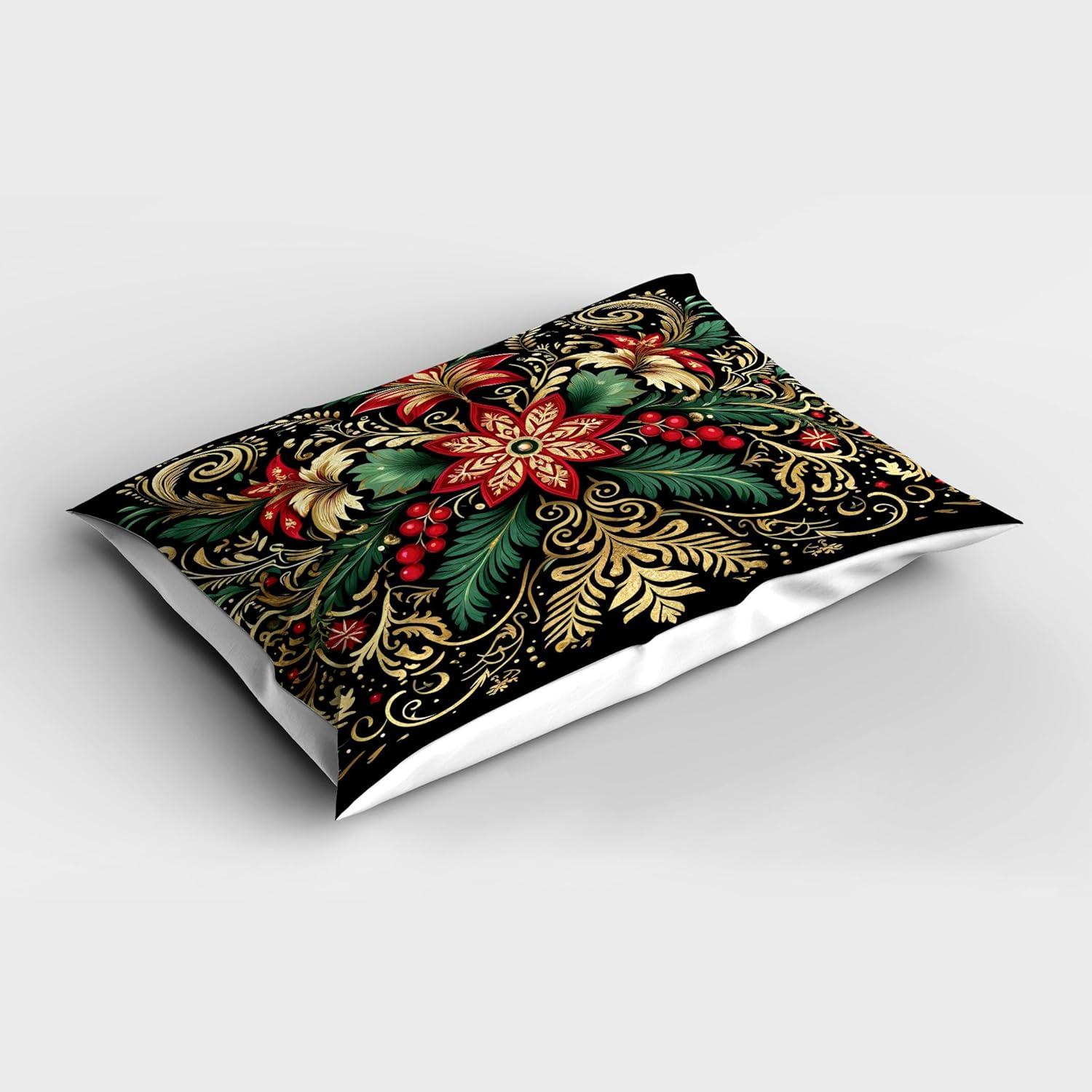 imageAmbesonne Christmas Pillow Sham Set of 2 Black Xmas with Victorian Leaves and Flowery Huddle Snowflake Details Quality Microfiber Bedding Item for All Seasons 26 x 20 Dark Pink Green Khaki