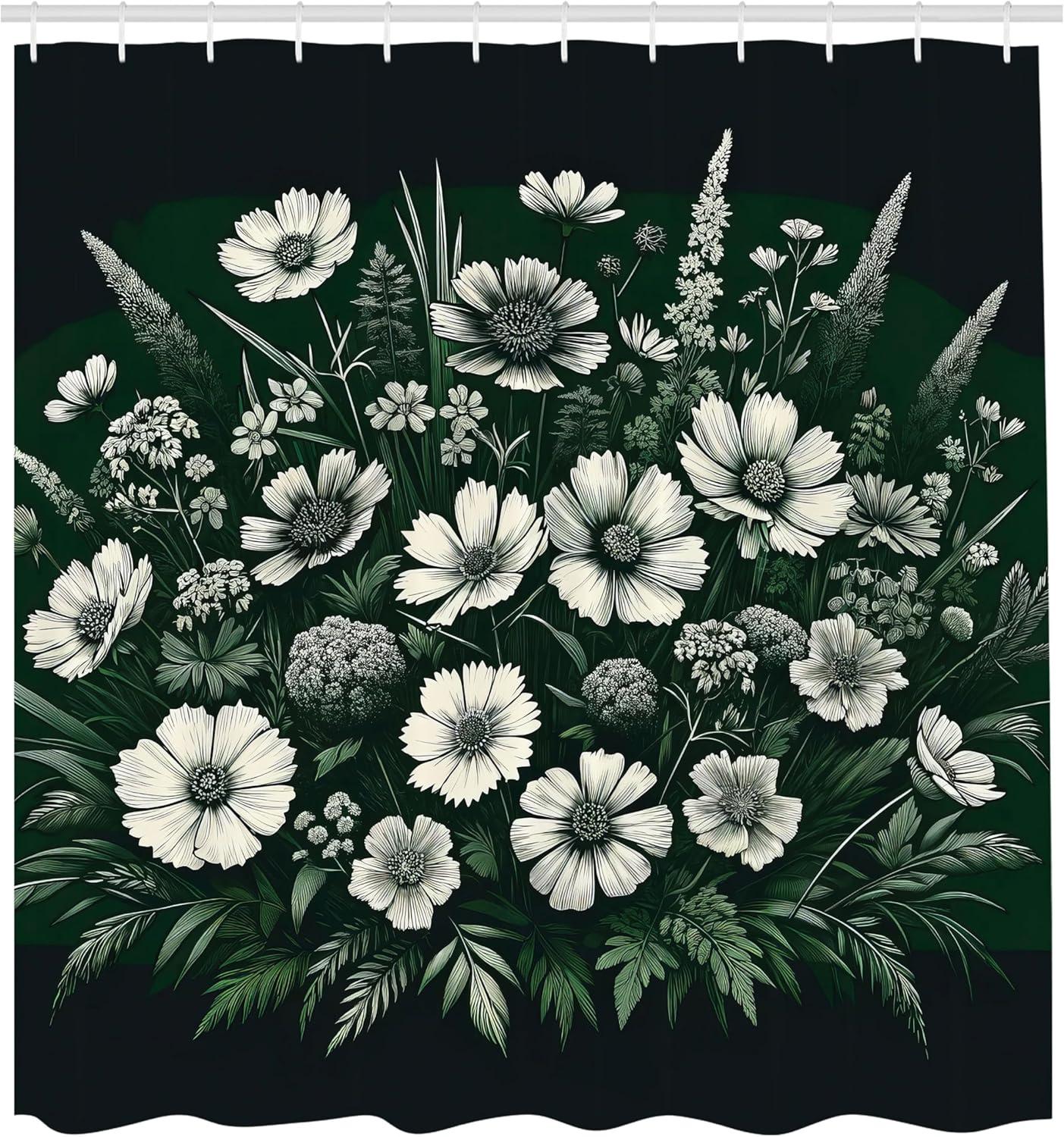 imageAmbesonne Floral Shower Curtain Delicate Pink Bouquet of Spring Nature Blossoms Romantic Design Print Cloth Fabric Bathroom Decor Set with Hooks 69 W x 84 L Rose Sage Green and WhiteEmerald Off White Grey
