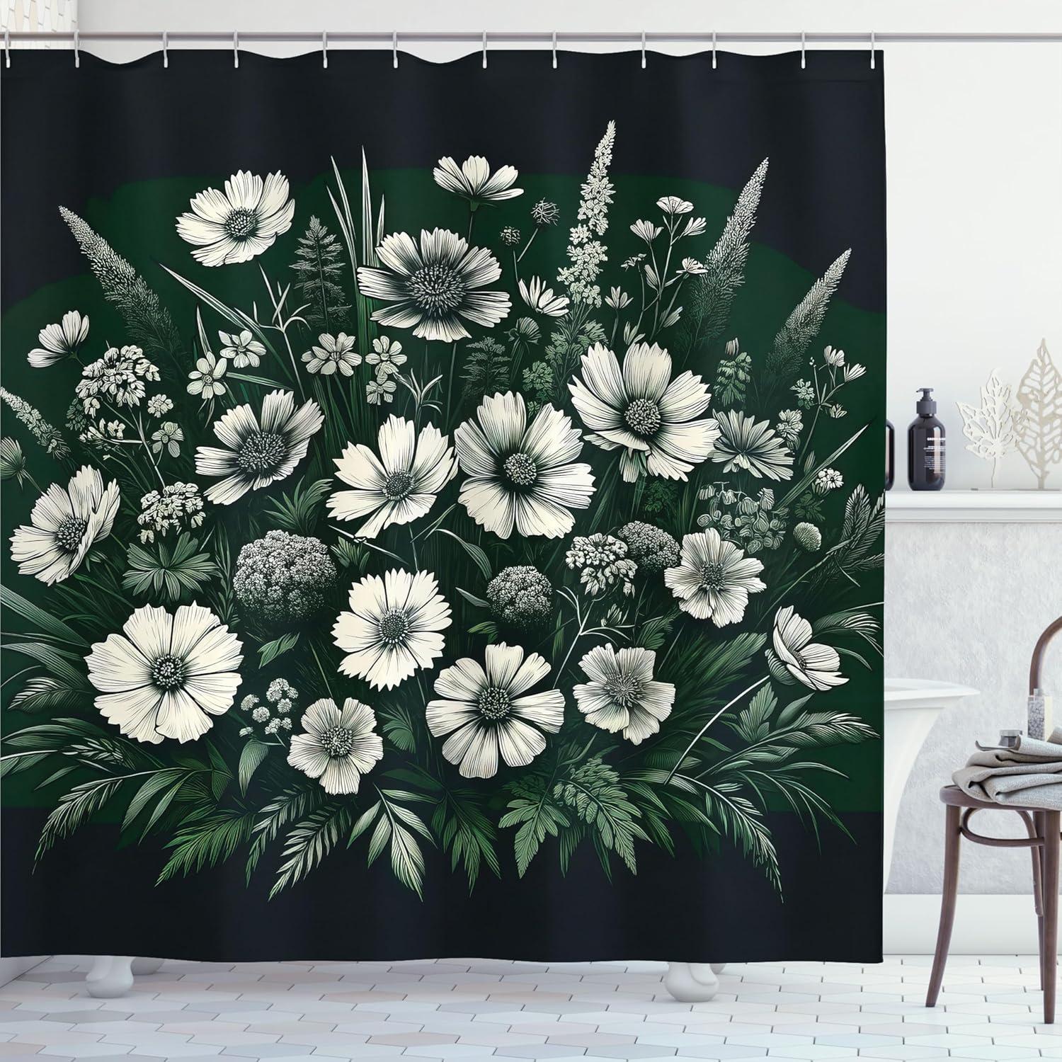 imageAmbesonne Floral Shower Curtain Delicate Pink Bouquet of Spring Nature Blossoms Romantic Design Print Cloth Fabric Bathroom Decor Set with Hooks 69 W x 84 L Rose Sage Green and WhiteEmerald Off White Grey