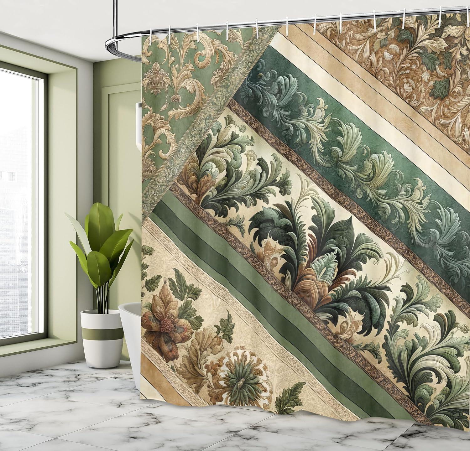 imageAmbesonne Floral Shower Curtain Delicate Pink Bouquet of Spring Nature Blossoms Romantic Design Print Cloth Fabric Bathroom Decor Set with Hooks 69 W x 84 L Rose Sage Green and WhiteGreen Pastel Brown
