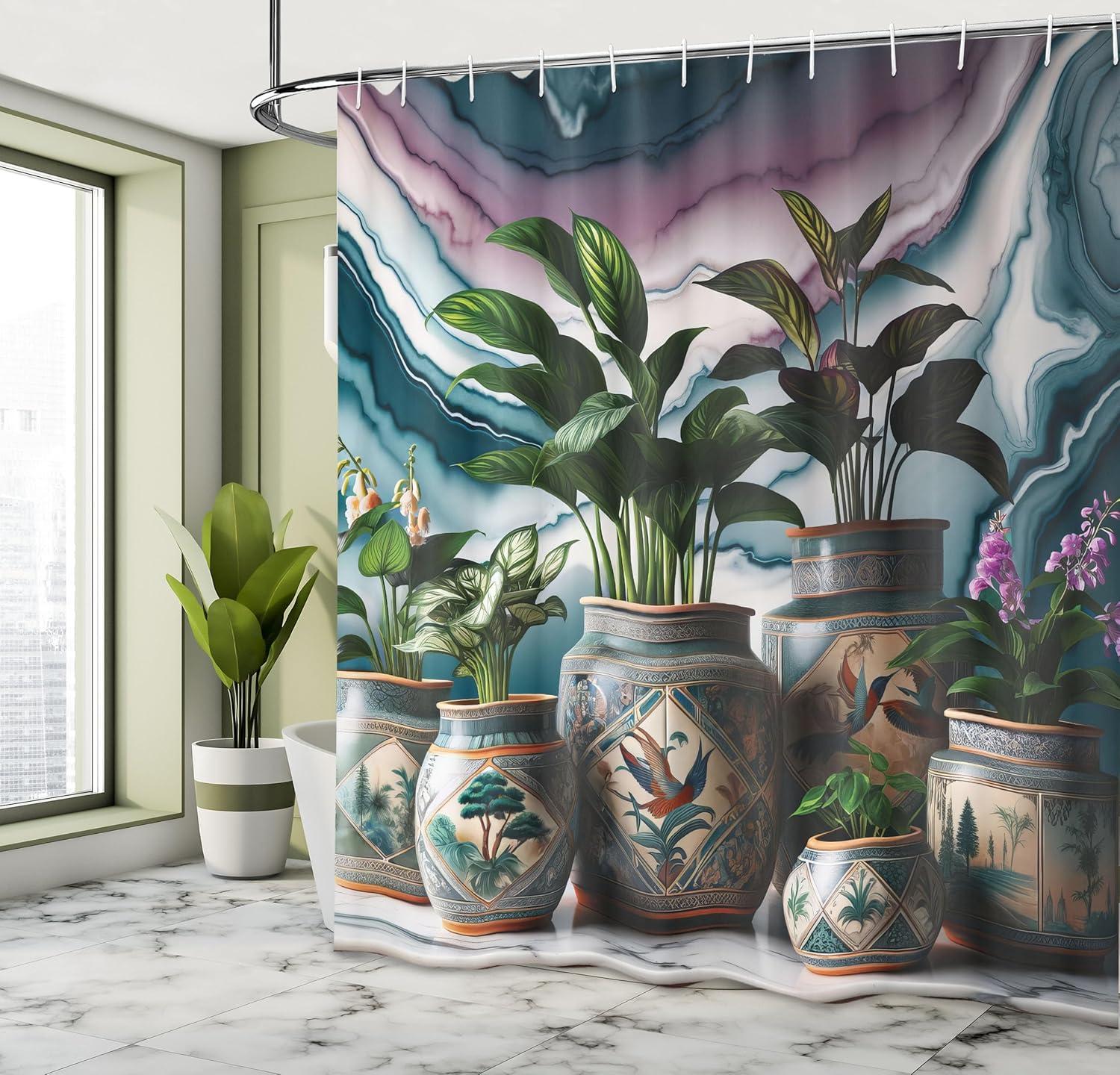 imageAmbesonne Floral Shower Curtain Delicate Pink Bouquet of Spring Nature Blossoms Romantic Design Print Cloth Fabric Bathroom Decor Set with Hooks 69 W x 84 L Rose Sage Green and WhiteSea Blue Fern Green