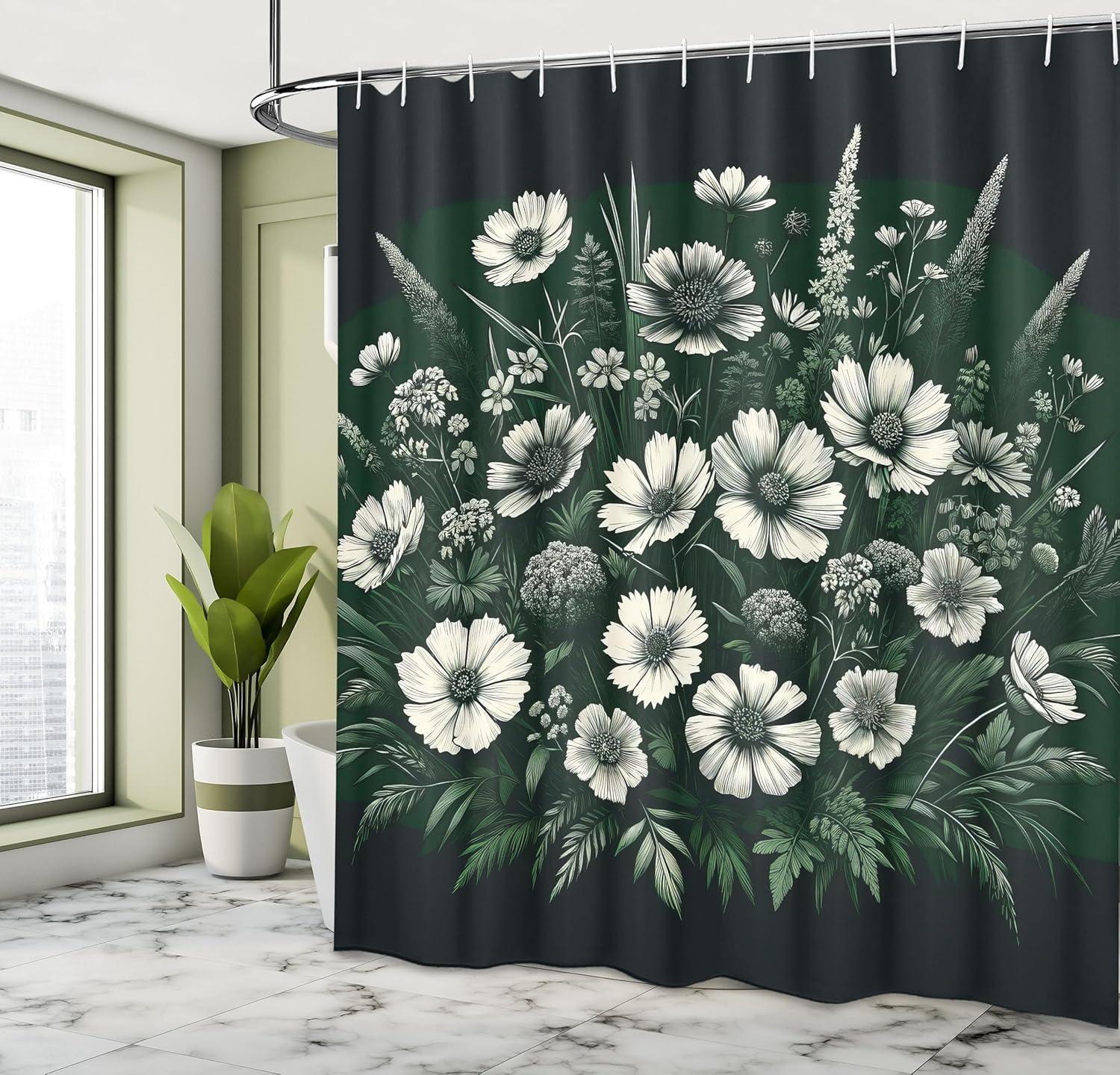 imageAmbesonne Floral Shower Curtain Delicate Pink Bouquet of Spring Nature Blossoms Romantic Design Print Cloth Fabric Bathroom Decor Set with Hooks 69 W x 84 L Rose Sage Green and WhiteEmerald Off White Grey