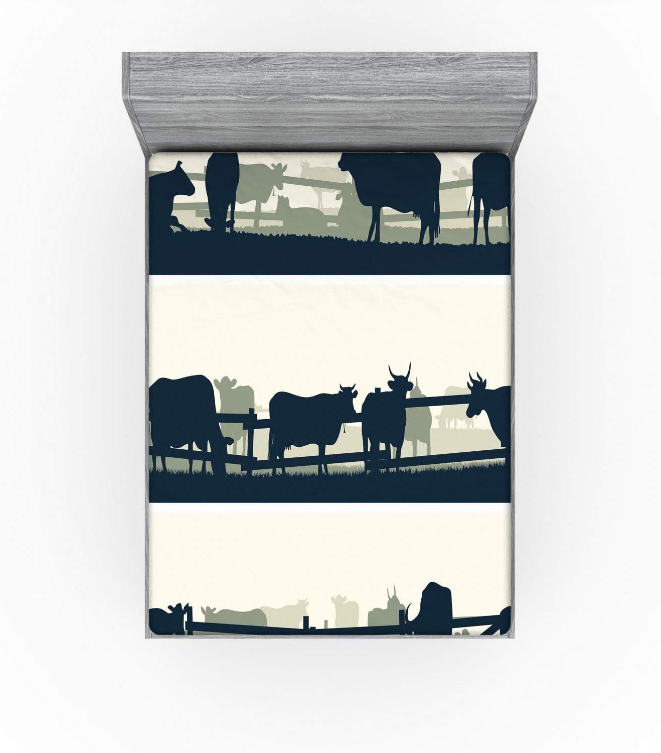 imageAmbesonne Forest 2 Pack Fitted Sheet Woodland Animals Bed Cover AllRound Elastic Deep Pockets 2 Pieces Package Contains 2 Twin Size Fitted Sheets Mustard BrownPetrol Blue