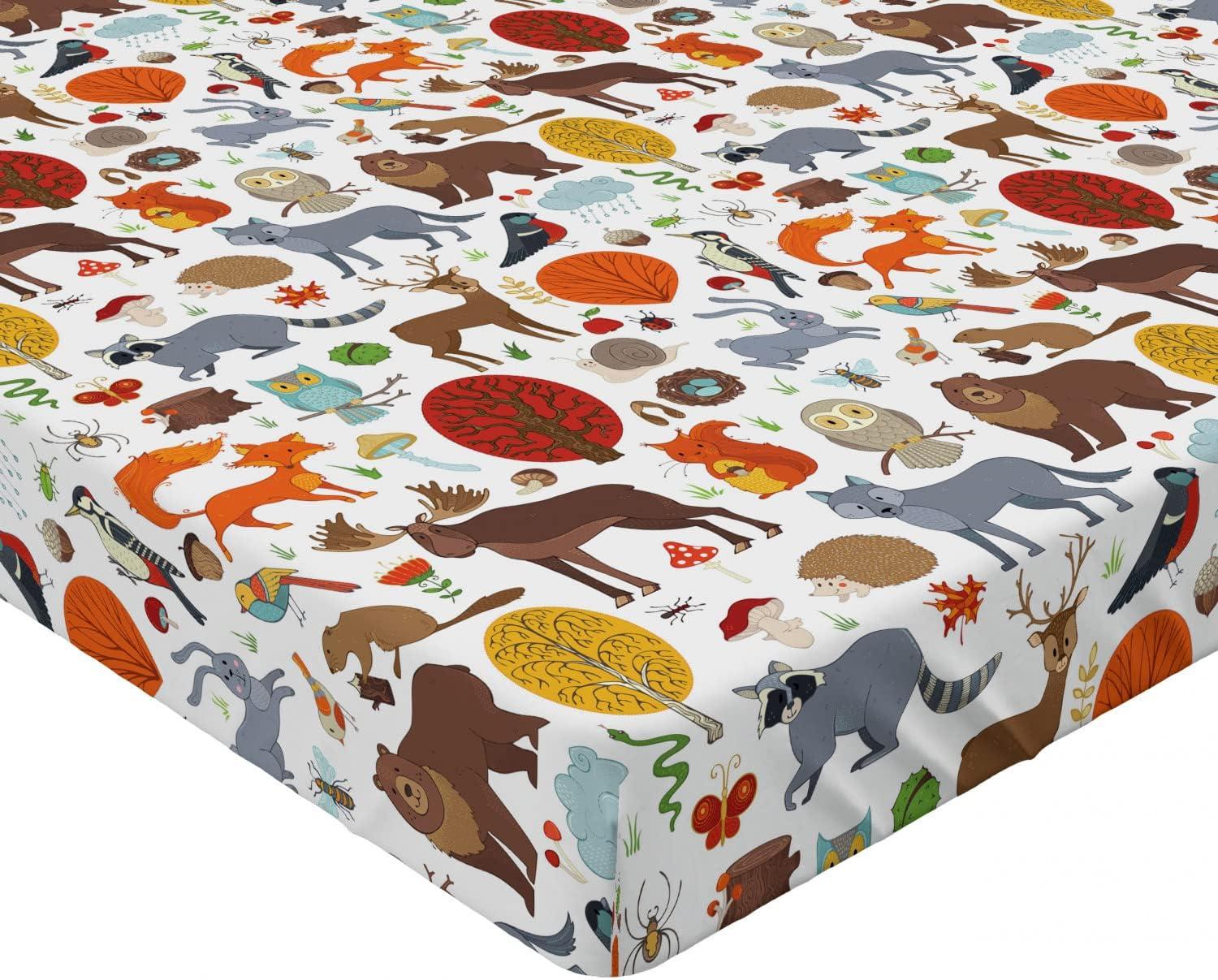 imageAmbesonne Forest 2 Pack Fitted Sheet Woodland Animals Bed Cover AllRound Elastic Deep Pockets 2 Pieces Package Contains 2 Twin Size Fitted Sheets Mustard BrownMustard Brown