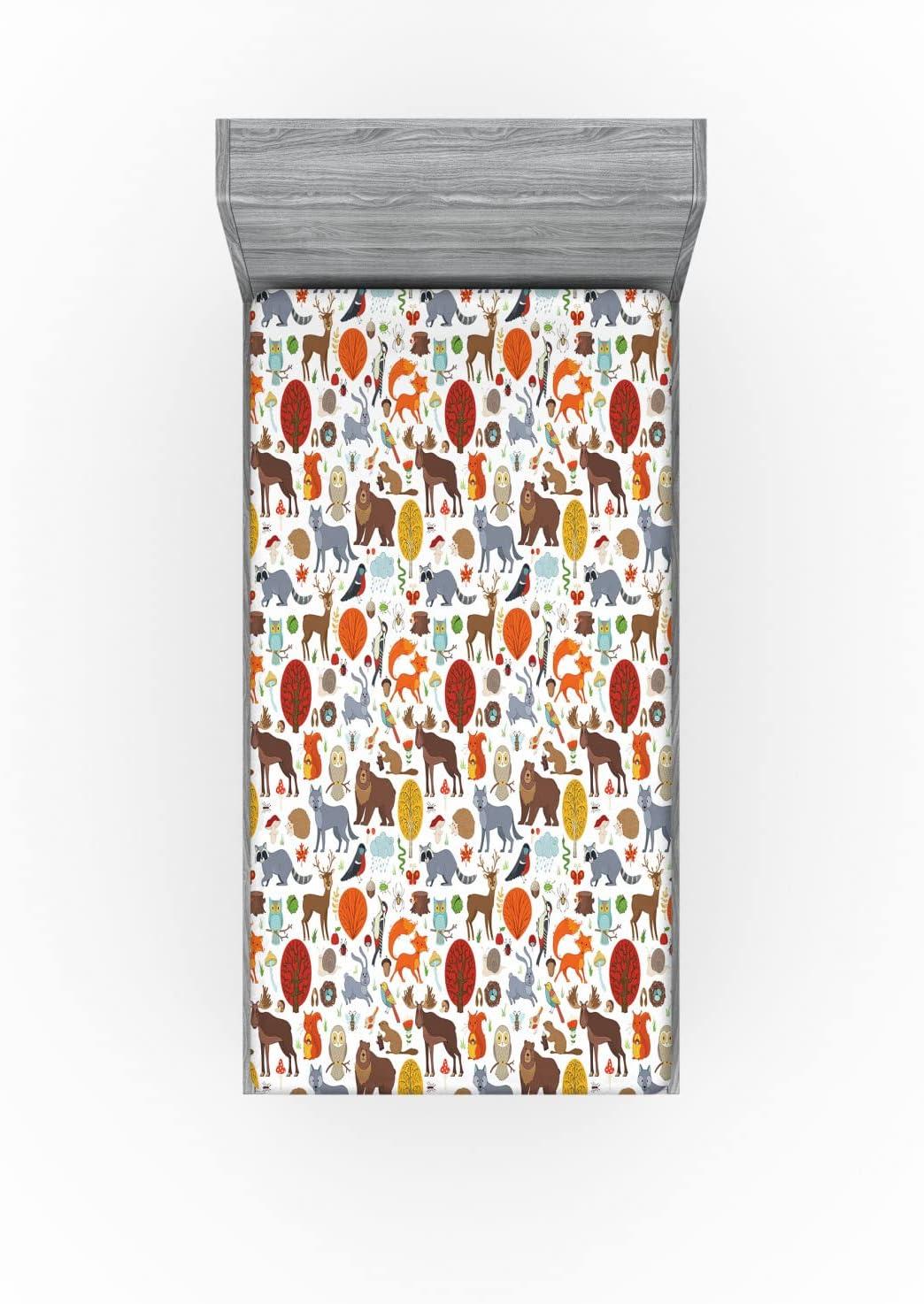 imageAmbesonne Forest 2 Pack Fitted Sheet Woodland Animals Bed Cover AllRound Elastic Deep Pockets 2 Pieces Package Contains 2 Twin Size Fitted Sheets Mustard BrownMustard Brown
