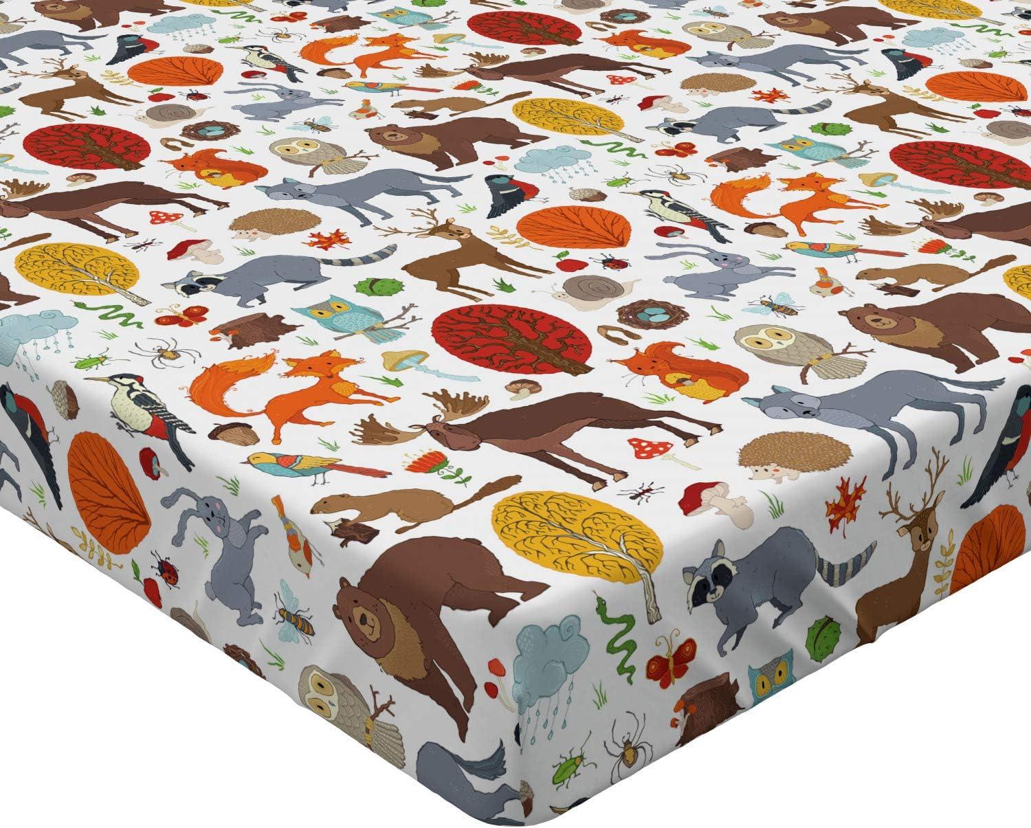 imageAmbesonne Forest 2 Pack Fitted Sheet Woodland Animals Bed Cover AllRound Elastic Deep Pockets 2 Pieces Package Contains 2 Twin Size Fitted Sheets Mustard BrownMustard Brown