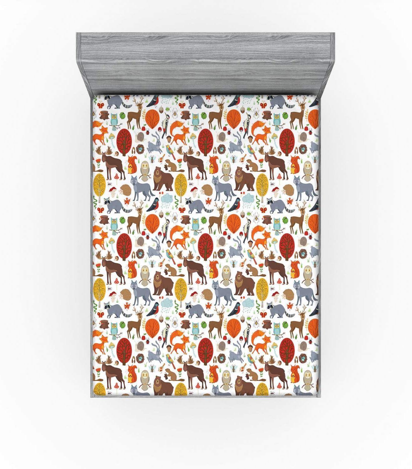 imageAmbesonne Forest 2 Pack Fitted Sheet Woodland Animals Bed Cover AllRound Elastic Deep Pockets 2 Pieces Package Contains 2 Twin Size Fitted Sheets Mustard BrownMustard Brown