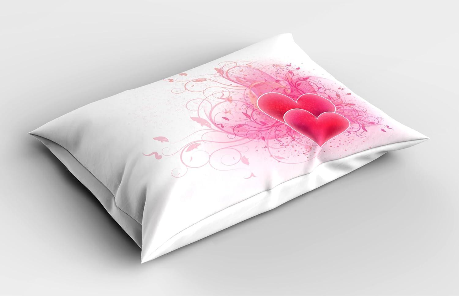 imageAmbesonne Romantic Pillow Sham Set of 2 Valentines Day Themed Hearts Floral Arrangement Amour Illustration Quality Microfiber Bedding Item for All Seasons 30 x 20 Pink White