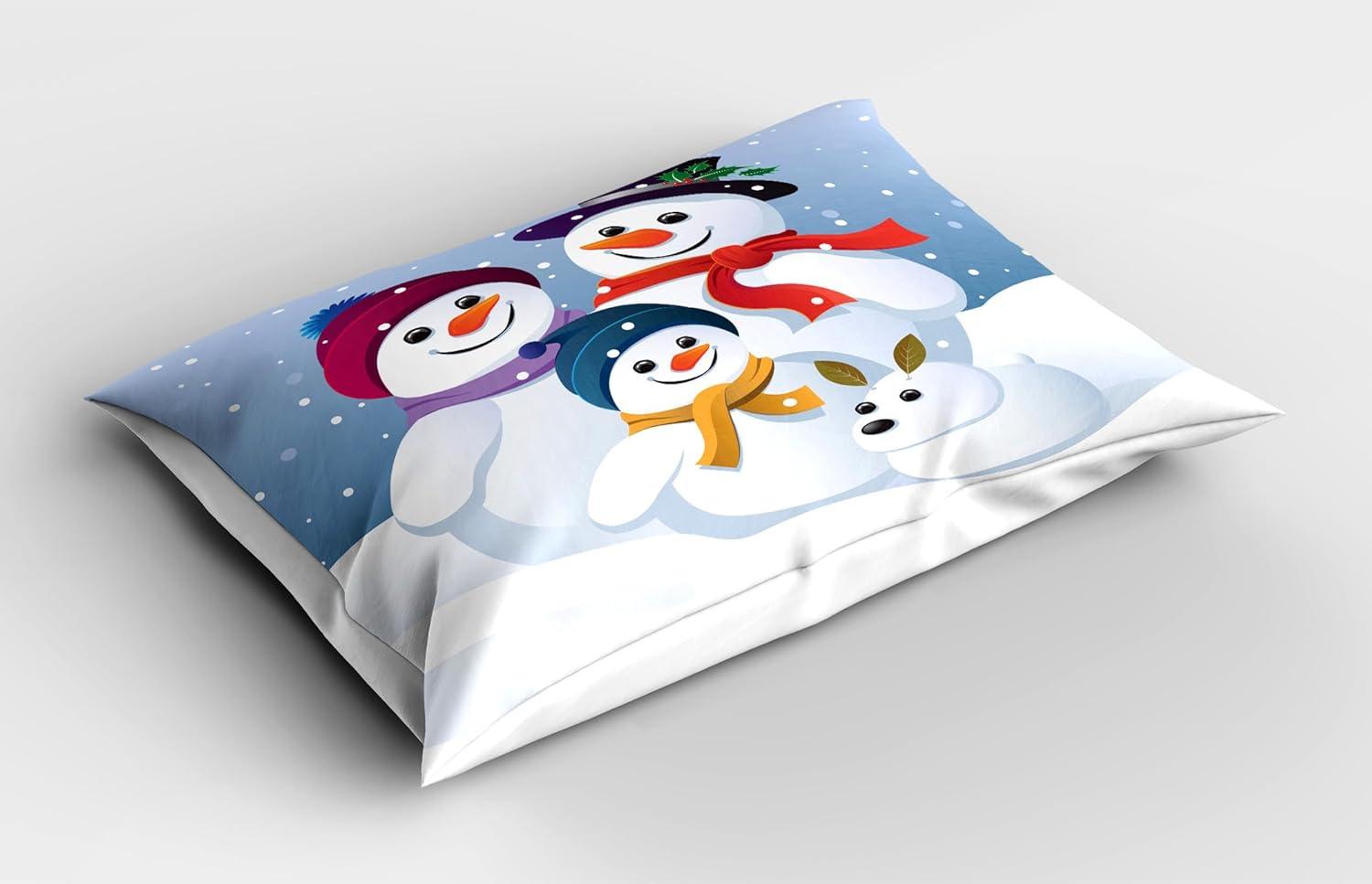 imageAmbesonne Snowman Pillow Sham Set of 2 Colorful Pattern of a Snowy Happy Family and a Dog on Snow Snowflakes in The Air Quality Microfiber Bedding Item for All Seasons 26 x 20 Multicolor