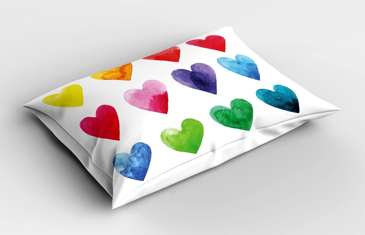 imageAmbesonne Valentine Pillow Sham Set of 2 Rainbow Colored Heart Shapes in Watercolors Hand Drawn Romantic Illustration Quality Microfiber Bedding Item for All Seasons 26 X 20 Pastel Red