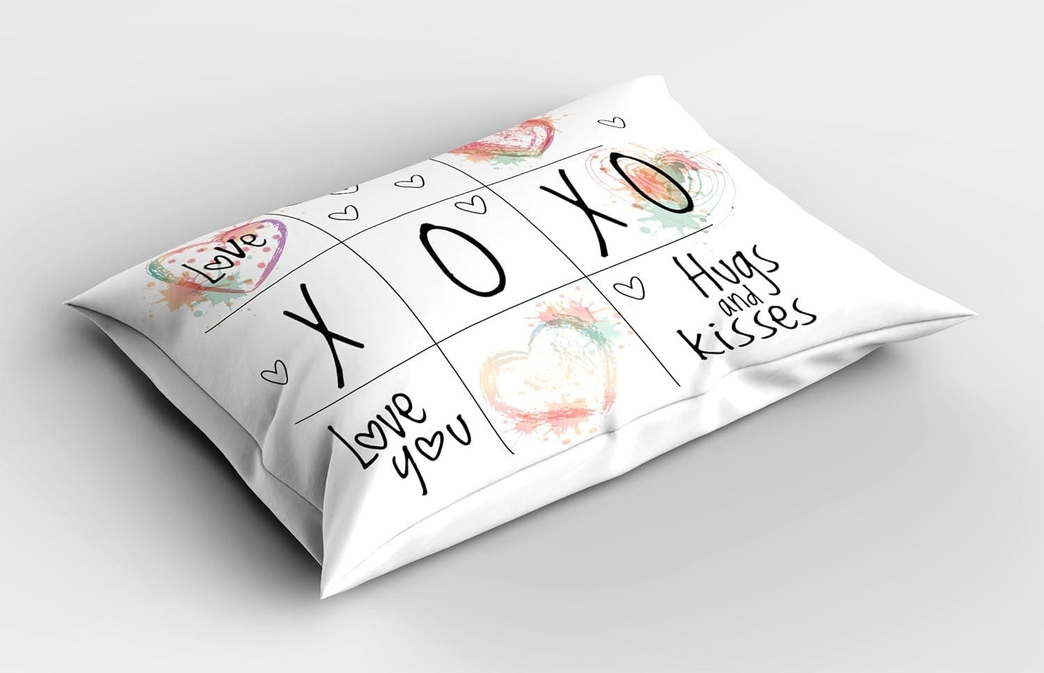 imageAmbesonne Xo Pillow Sham Set of 2 Love You Hugs Kisses Watercolor Splashes Heart Valentines Art Quality Microfiber Bedding Item for All Seasons 26 x 20 Mint Green