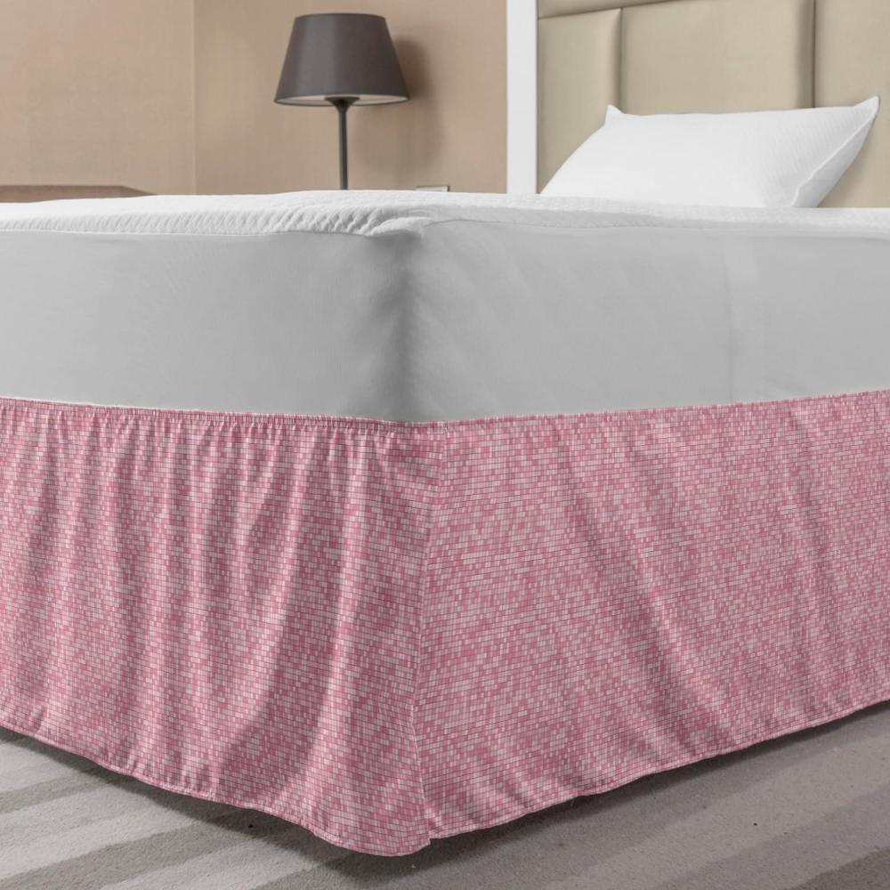 imageAmbesonne Christmas Elastic Bed Skirt Tree Branches Spruce Leaves Balls Bells Cones Poinsettia Flowers Mistletoe Berry Wrap Around Fabric Bedskirt Dust Ruffle for Bedroom King Ruby GreenPink