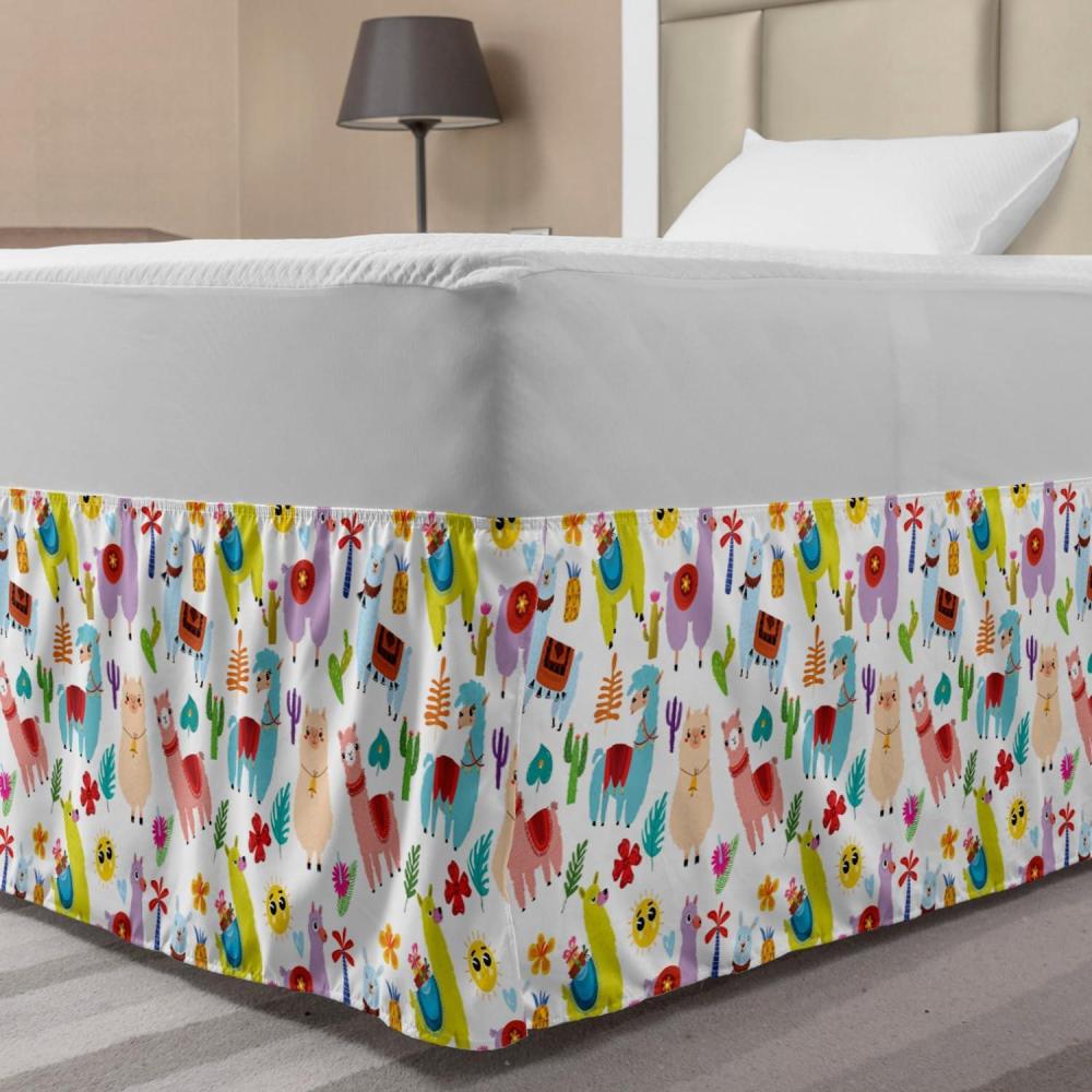 imageAmbesonne Christmas Elastic Bed Skirt Tree Branches Spruce Leaves Balls Bells Cones Poinsettia Flowers Mistletoe Berry Wrap Around Fabric Bedskirt Dust Ruffle for Bedroom King Ruby GreenMulticolor