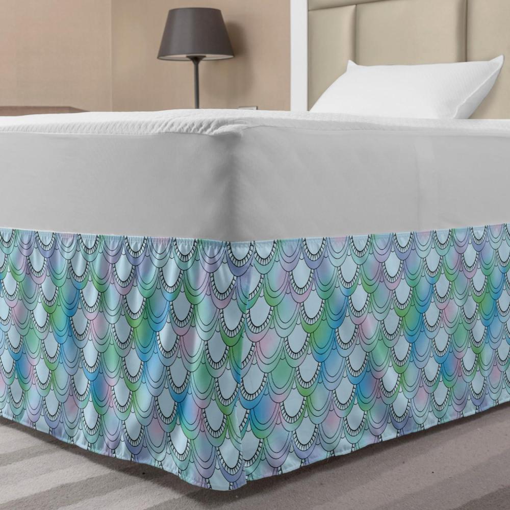 imageAmbesonne Christmas Elastic Bed Skirt Tree Branches Spruce Leaves Balls Bells Cones Poinsettia Flowers Mistletoe Berry Wrap Around Fabric Bedskirt Dust Ruffle for Bedroom King Ruby GreenTurquoise Blue