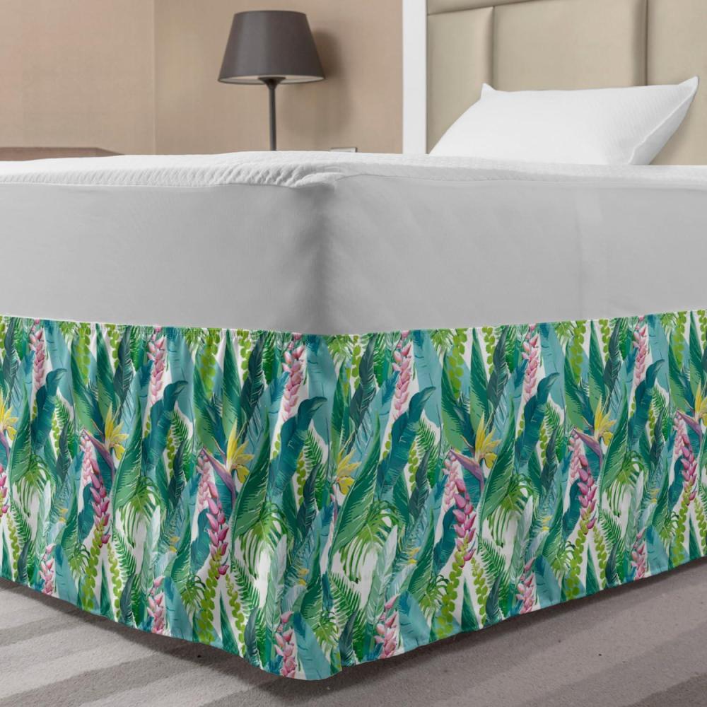 imageAmbesonne Christmas Elastic Bed Skirt Tree Branches Spruce Leaves Balls Bells Cones Poinsettia Flowers Mistletoe Berry Wrap Around Fabric Bedskirt Dust Ruffle for Bedroom King Ruby GreenGreen Pink