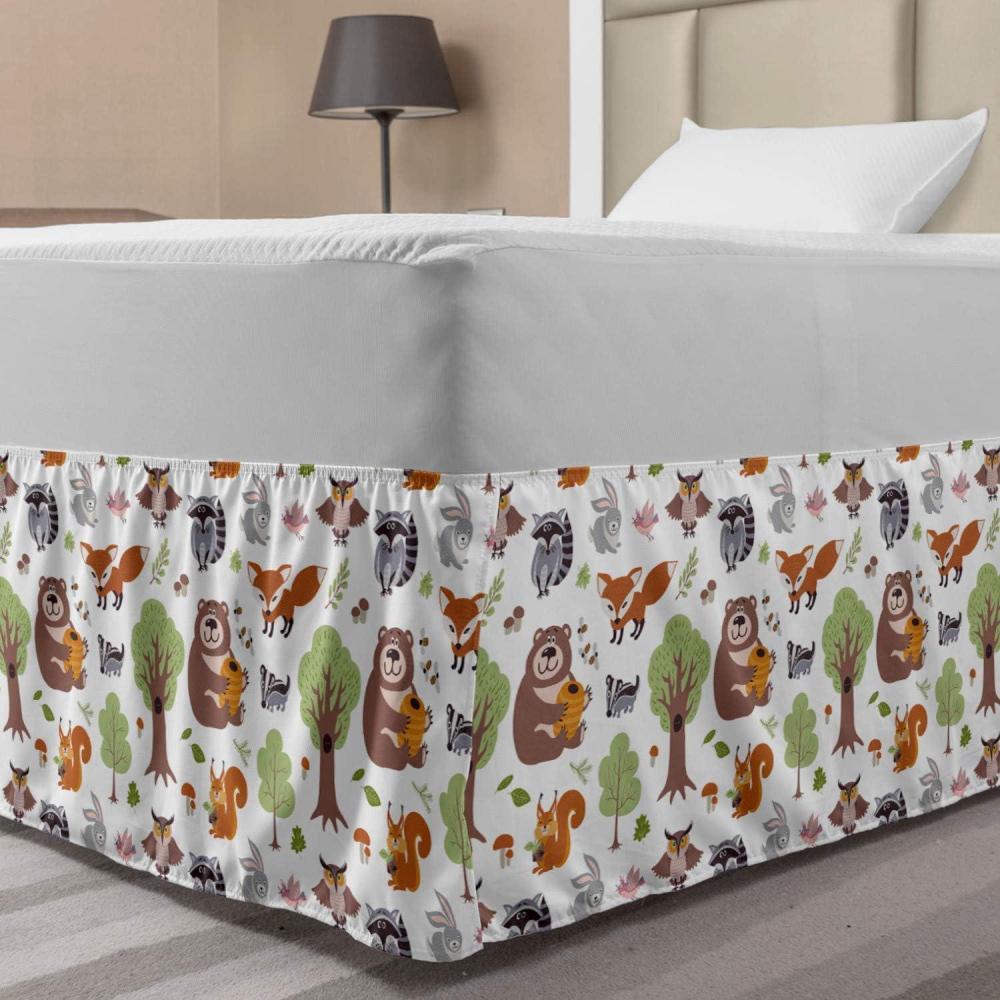 imageAmbesonne Christmas Elastic Bed Skirt Tree Branches Spruce Leaves Balls Bells Cones Poinsettia Flowers Mistletoe Berry Wrap Around Fabric Bedskirt Dust Ruffle for Bedroom King Ruby GreenBrown White