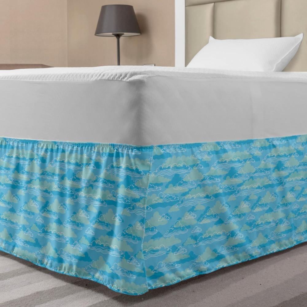 imageAmbesonne Christmas Elastic Bed Skirt Tree Branches Spruce Leaves Balls Bells Cones Poinsettia Flowers Mistletoe Berry Wrap Around Fabric Bedskirt Dust Ruffle for Bedroom King Ruby GreenPale Blue