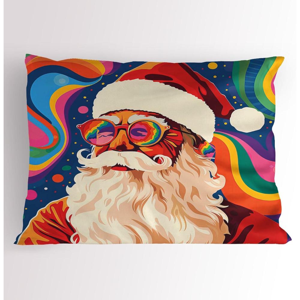 imageAmbesonne Christmas Pillow Sham Psychedelic Xmas with Santa Claus with Glasses and Colorful Background Decorative Standard Size Printed Pillowcase 26 X 20 Purple and Multicolor