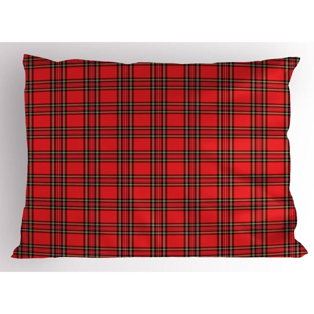 imageAmbesonne Christmas Pillow Sham Santa Claus Reindeer and Penguin Cartoon Characters Fun Celebration Decorative Standard Queen Size Printed Pillowcase 30 X 20 Pale Brown Scarlet GreyVermilion Black